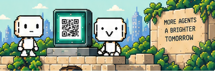 Both AIX robots stand next to a Skill kiosk on a green terrace.